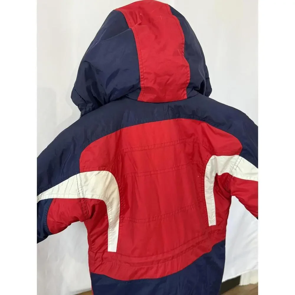 London Fog Jacket Boys Small 4 Red Navy Hooded Fleece Lined Heavy Winter Snow